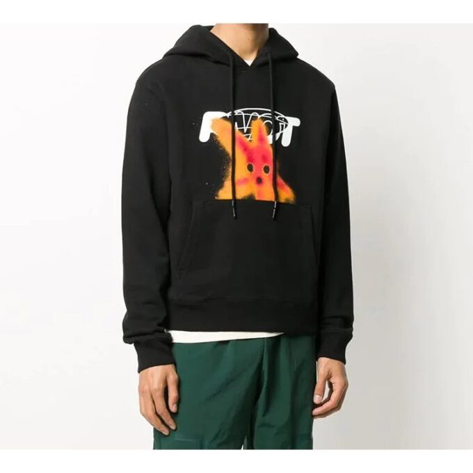 FW20 Sudadera con capucha y estampado de peces Pivot para hombre, negro