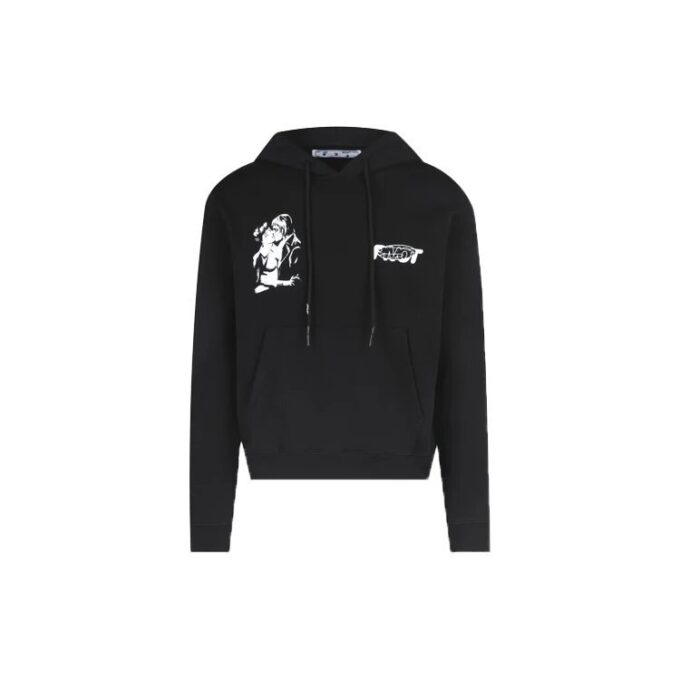 FW20 Sudadera con capucha y estampado Kissing para hombre, color negro
