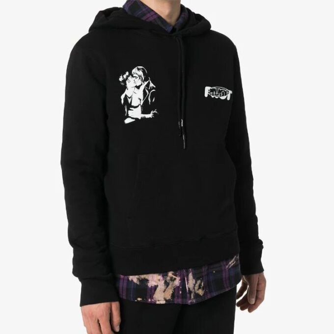 FW20 Sudadera con capucha y estampado Kissing para hombre, color negro