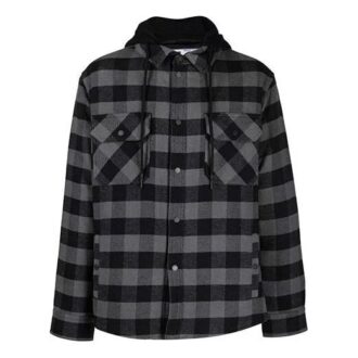 FW21 Camisa de manga larga a cuadros con capucha, corte holgado, negro