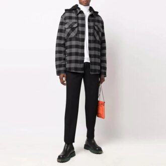 FW21 Camisa de manga larga a cuadros con capucha, corte holgado, negro
