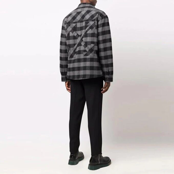 FW21 Camisa de manga larga a cuadros con capucha, corte holgado, negro