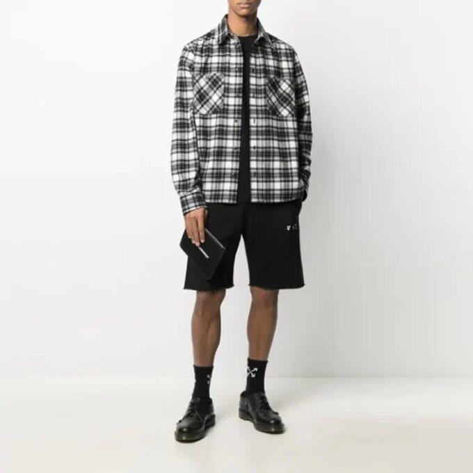 FW21 Camisa de manga larga con estampado de cuadros y flechas grandes, versión negra