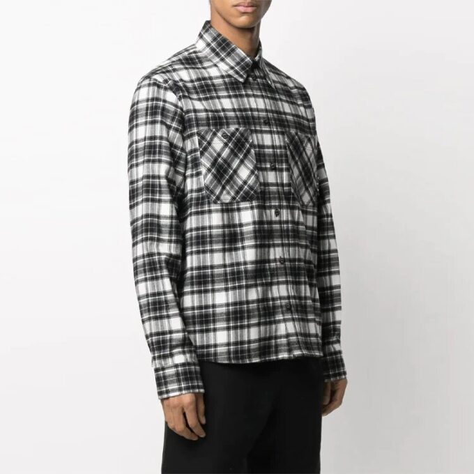 FW21 Camisa de manga larga con estampado de cuadros y flechas grandes, versión negra