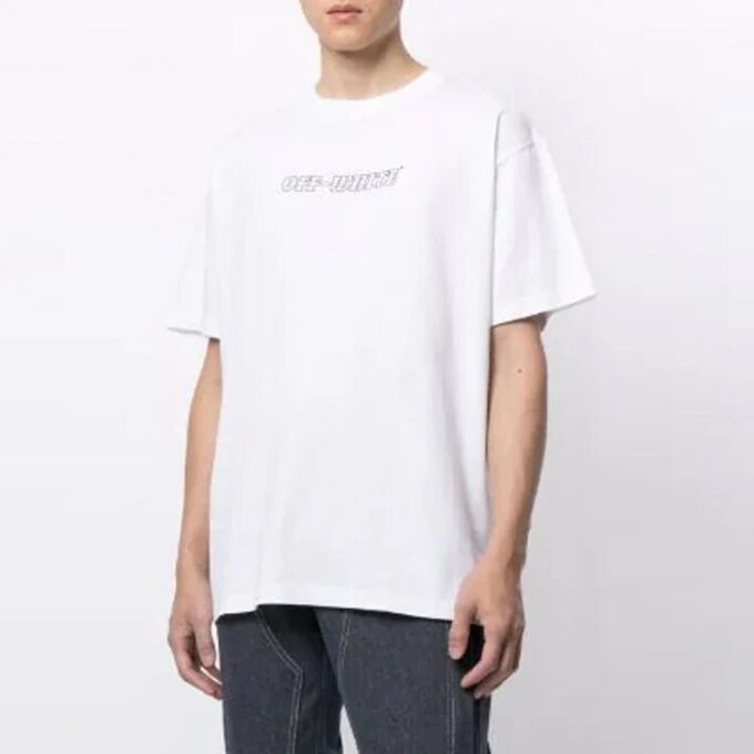 FW21 Camiseta blanca de corte holgado, cuello redondo y pantalones cortos con estampado de pintura