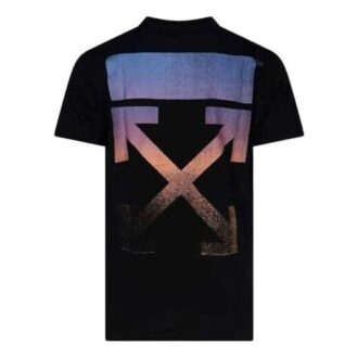 FW21 Camiseta de manga corta con diseño de flecha multicolor degradado, versión estándar, negro FW21 Camiseta de manga corta con diseño de flecha multicolor degradado, versión estándar, negro
