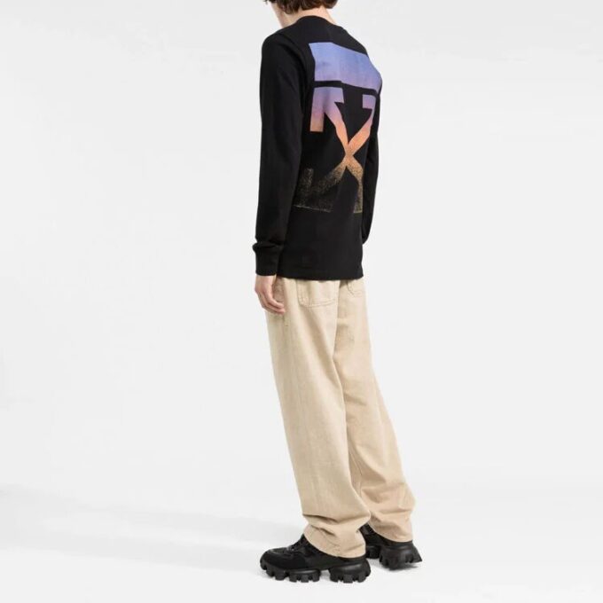 FW21 Camiseta de manga larga con cuello redondo y estampado de flechas, color negro