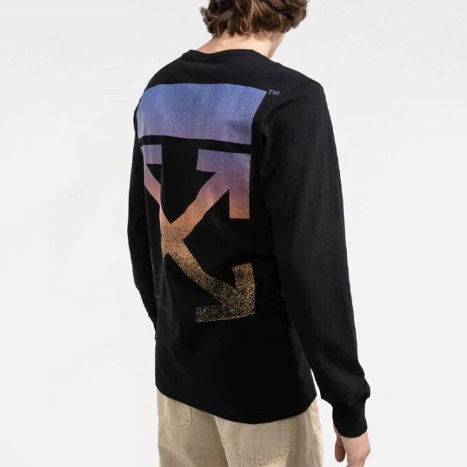 FW21 Camiseta de manga larga con cuello redondo y estampado de flechas, color negro