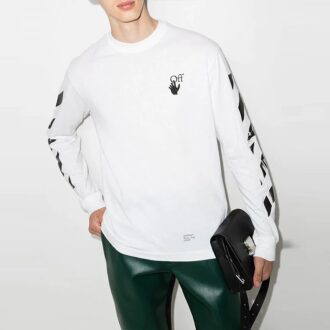 FW21 Camiseta de manga larga con cuello redondo y estampado del logotipo de Arrows, versión básica, color blanco FW21 Camiseta de manga larga con cuello redondo y estampado del logotipo de Arrows, versión básica, color blanco