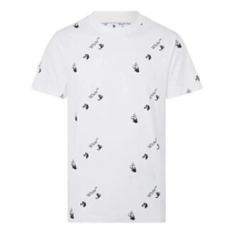 FW21 Camiseta de Pantalones Cortos con cuello redondo y estampado completo del logotipo, versión estándar, blanco FW21 Camiseta de Pantalones Cortos con cuello redondo y estampado completo del logotipo, versión estándar, blanco