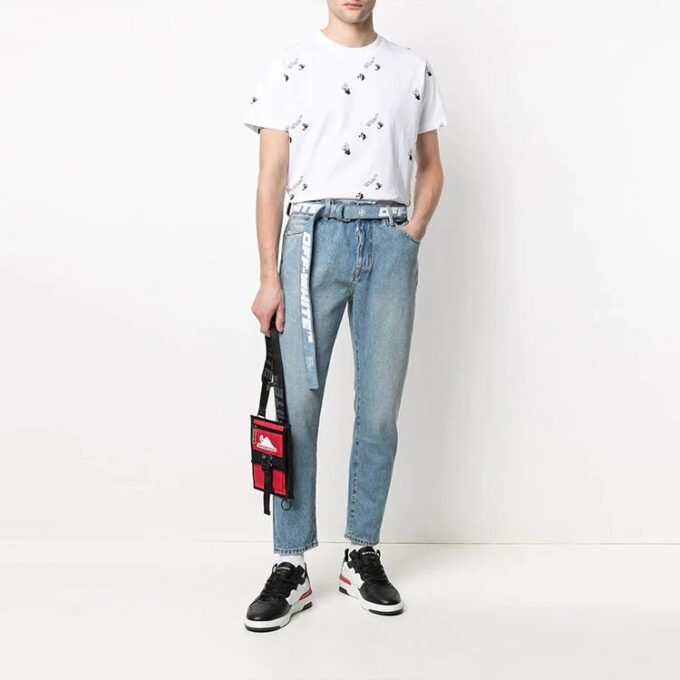 FW21 Camiseta de Pantalones Cortos con cuello redondo y estampado completo del logotipo, versión estándar, blanco