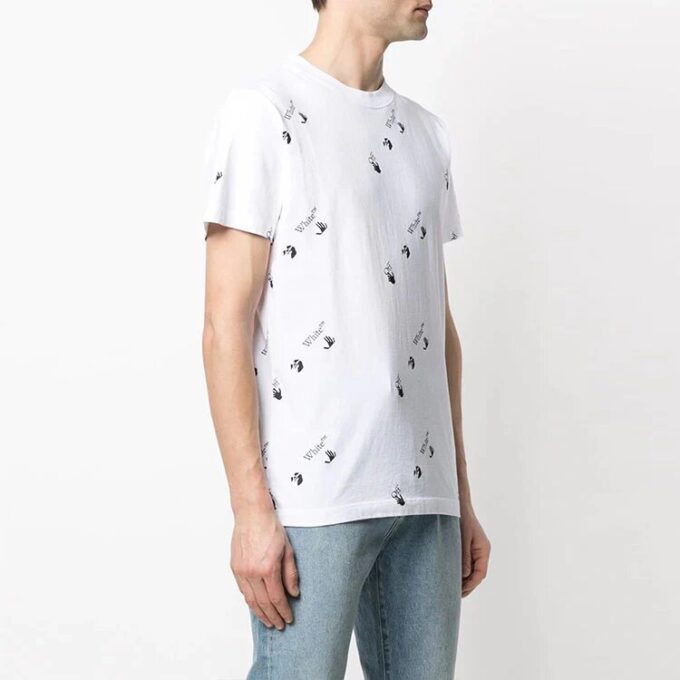 FW21 Camiseta de Pantalones Cortos con cuello redondo y estampado completo del logotipo, versión estándar, blanco