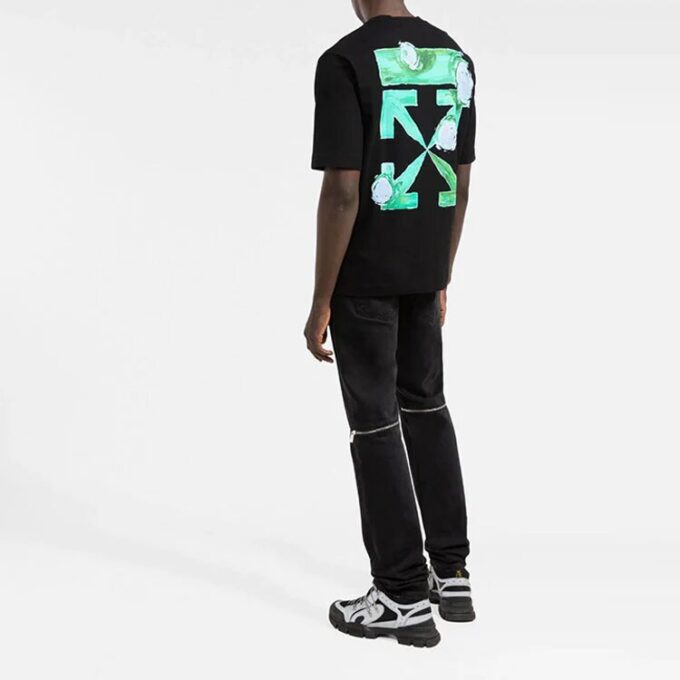 FW21 Camiseta de Pantalones Cortos con cuello redondo y estampado de flechas, versión básica, color negro