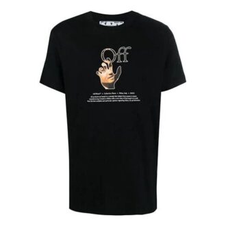 FW21 Camiseta de pantalones cortos con cuello redondo y estampado de logotipo divertido, versión básica, negro