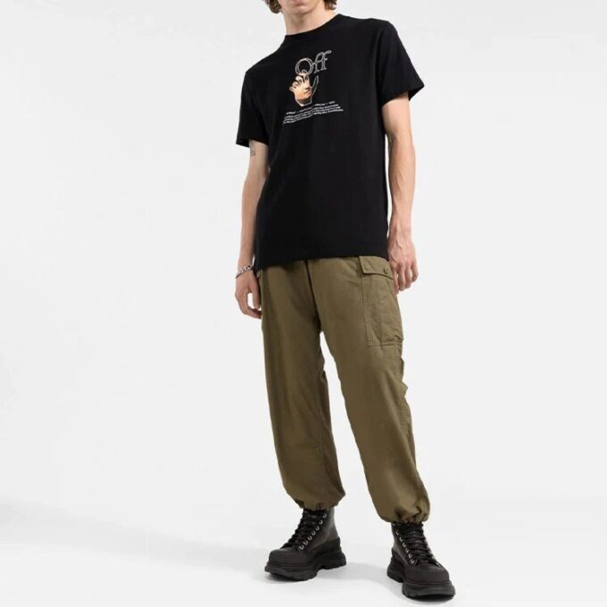 FW21 Camiseta de pantalones cortos con cuello redondo y estampado de logotipo divertido, versión básica, negro