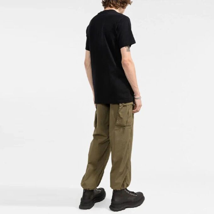 FW21 Camiseta de pantalones cortos con cuello redondo y estampado de logotipo divertido, versión básica, negro