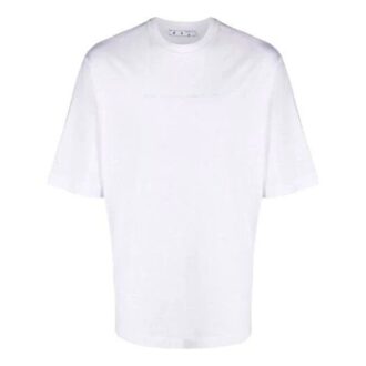 FW21 Camiseta de pantalones cortos con cuello redondo y estampado geométrico, versión entallada, color blanco FW21 Camiseta de pantalones cortos con cuello redondo y estampado geométrico, versión entallada, color blanco
