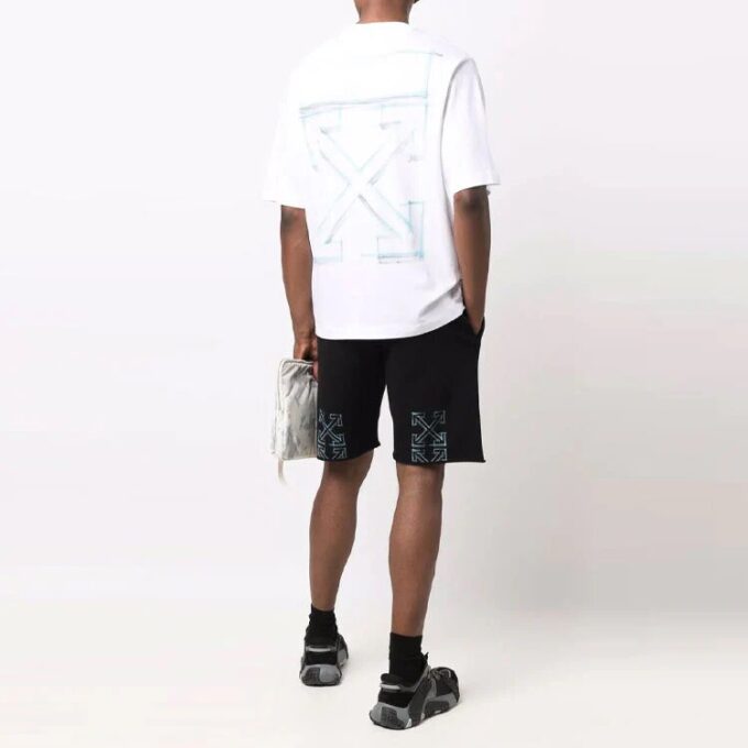 FW21 Camiseta de pantalones cortos con cuello redondo y estampado geométrico, versión entallada, color blanco