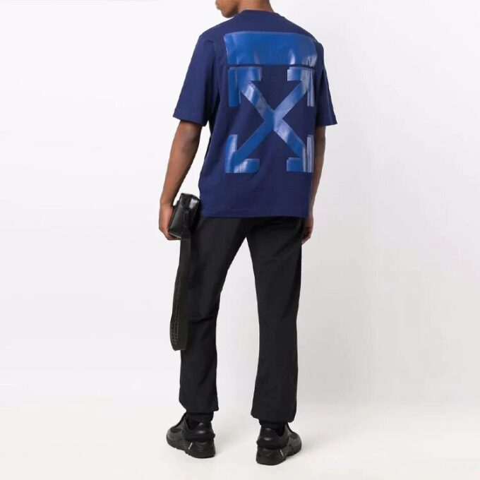 FW21 Camiseta de pantalones cortos con cuello redondo y flecha, versión azul
