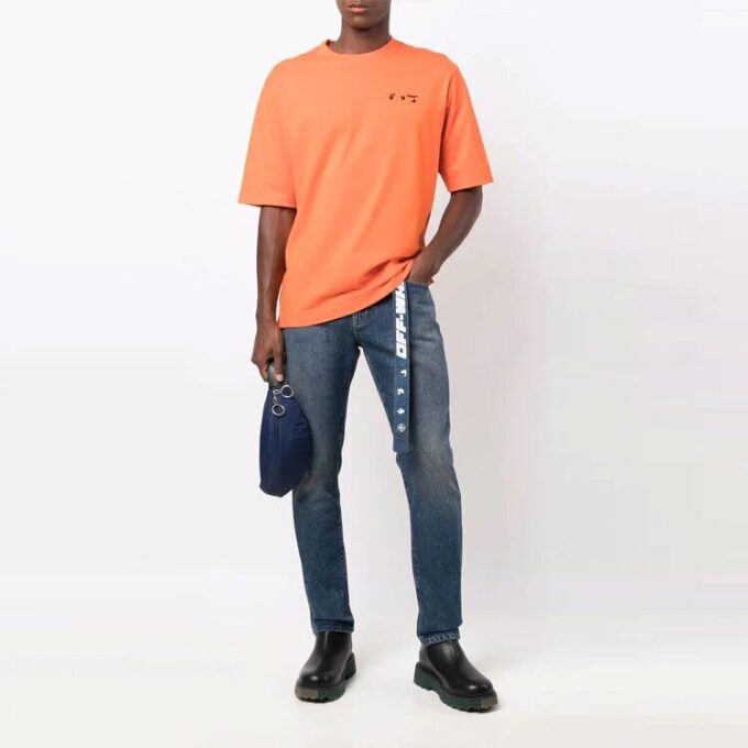 FW21 Camiseta de Pantalones Cortos con cuello redondo y logo en el pecho, versión básica, naranja