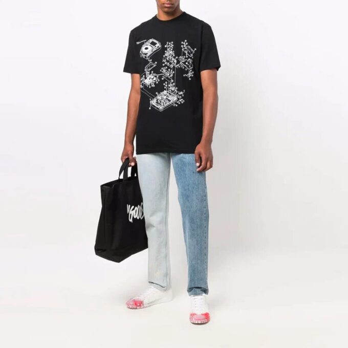 FW21 Camiseta estampada de cuello redondo y pantalones cortos, versión negra
