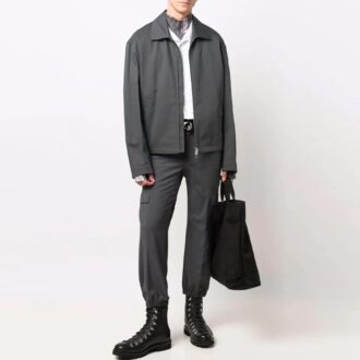 FW21 Chaqueta con solapa y cremallera, color liso, versión gris