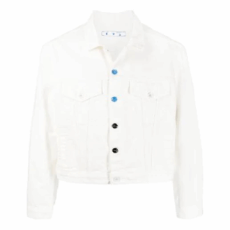 FW21 Chaqueta Denim recta de un solo color con botones, versión blanca