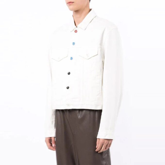 FW21 Chaqueta Denim recta de un solo color con botones, versión blanca