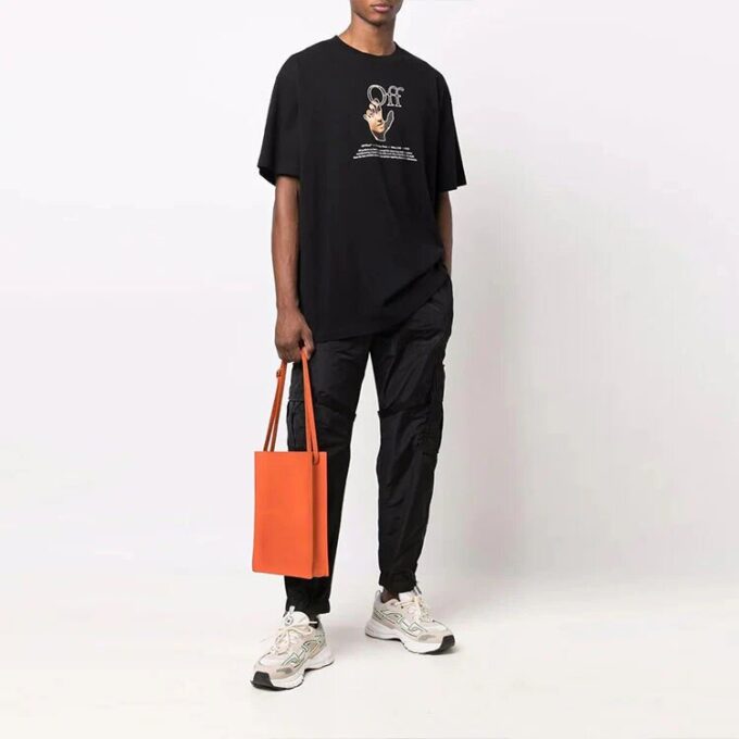 FW21 Cuello redondo con estampado de logotipo divertido, corte holgado, negro