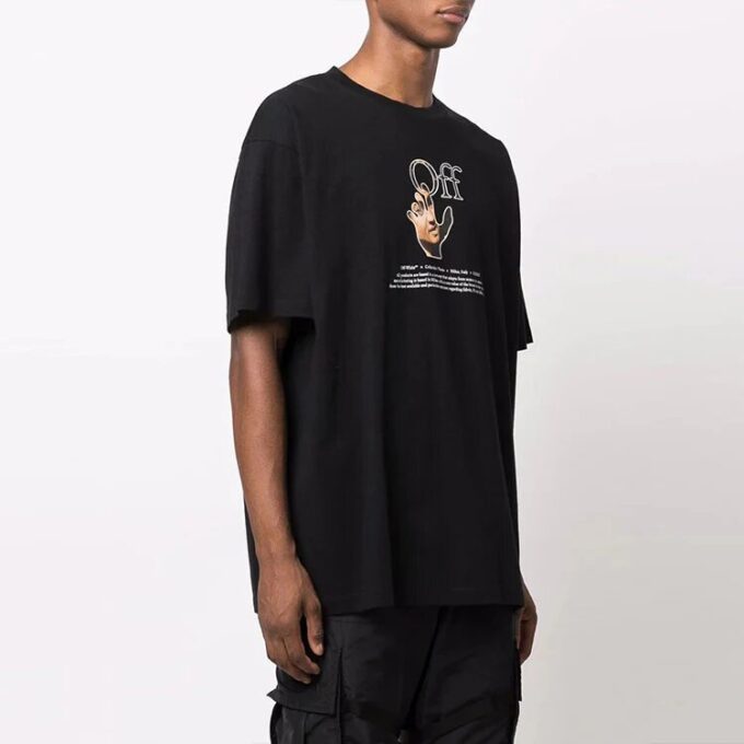 FW21 Cuello redondo con estampado de logotipo divertido, corte holgado, negro