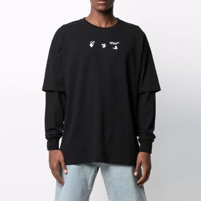 FW21 Estampado de letras, cuello redondo, manga larga, negro