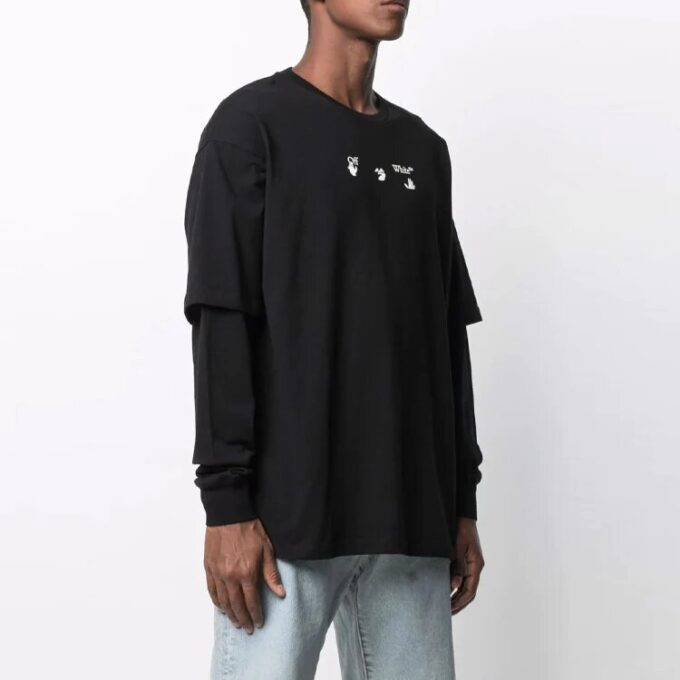FW21 Estampado de letras, cuello redondo, manga larga, negro