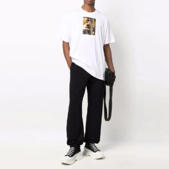 FW21 Estampado de letras Cuello redondo Pantalones Cortos Corte holgado Blanco