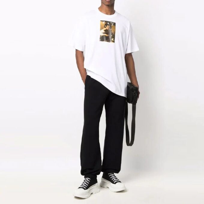 FW21 Estampado de letras Cuello redondo Pantalones Cortos Corte holgado Blanco