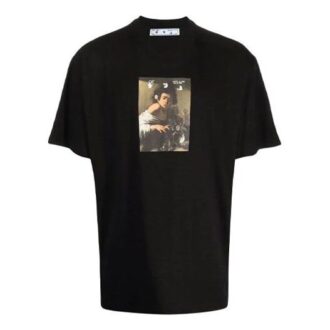 FW21 Estampado de letras Cuello redondo Pantalones Cortos Corte holgado Negro