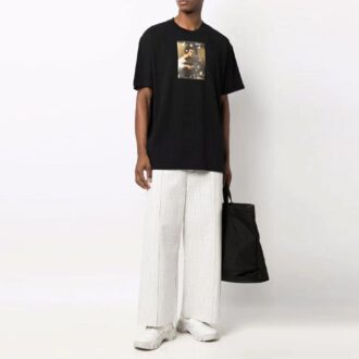 FW21 Estampado de letras Cuello redondo Pantalones Cortos Corte holgado Negro