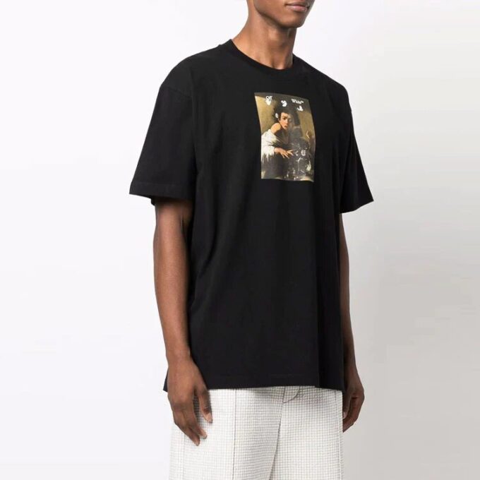 FW21 Estampado de letras Cuello redondo Pantalones Cortos Corte holgado Negro