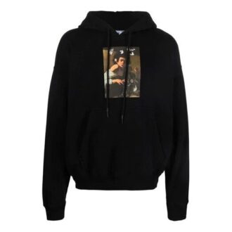 FW21 Estampado de letras, sudadera con cordón, versión negra