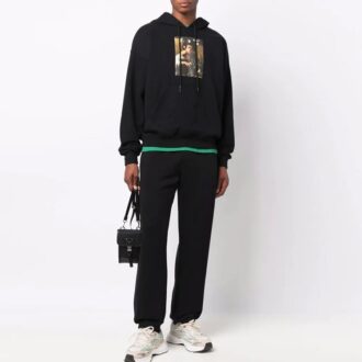 FW21 Estampado de letras, sudadera con cordón, versión negra