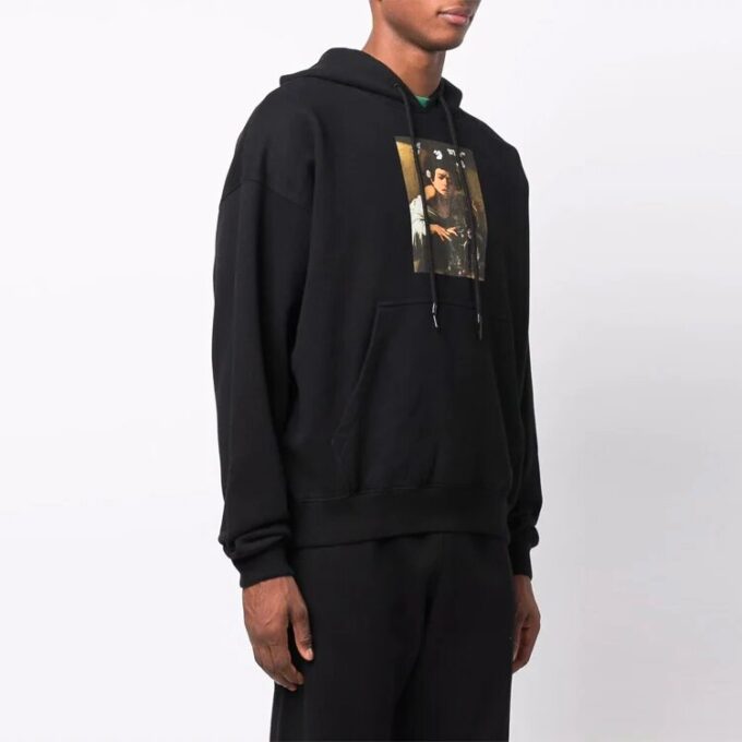 FW21 Estampado de letras, sudadera con cordón, versión negra
