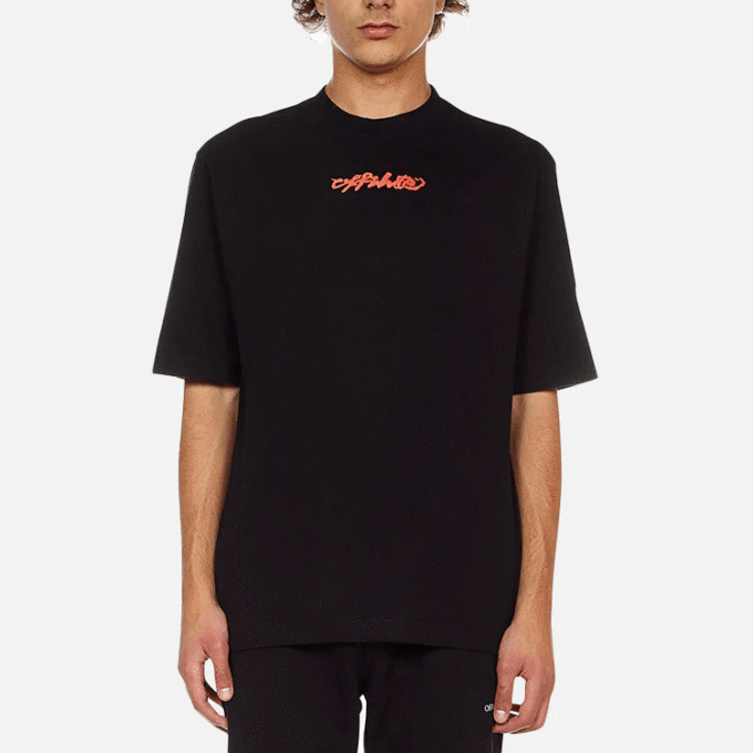 FW21 Estampado de logotipo con patrón de flechas, cuello redondo, pantalones cortos, versión estándar, negro