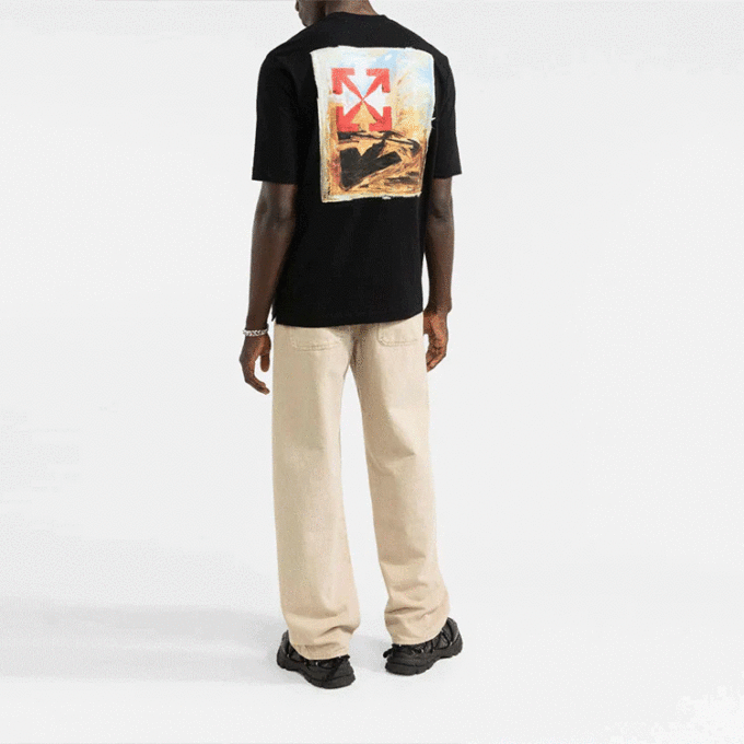 FW21 Estampado de logotipo con patrón de flechas, cuello redondo, pantalones cortos, versión estándar, negro
