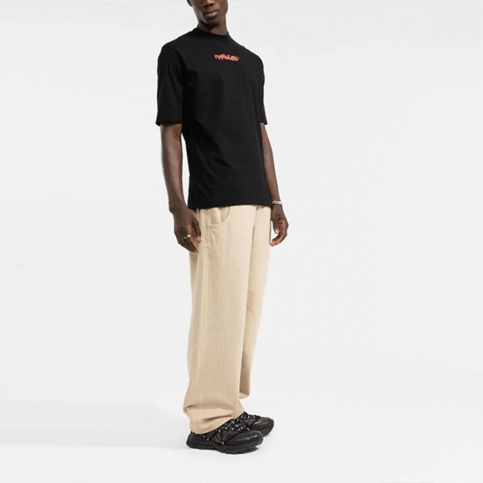 FW21 Estampado de logotipo con patrón de flechas, cuello redondo, pantalones cortos, versión estándar, negro