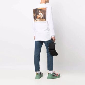 FW21 Jersey de cuello redondo con estampado, manga larga, versión blanca
