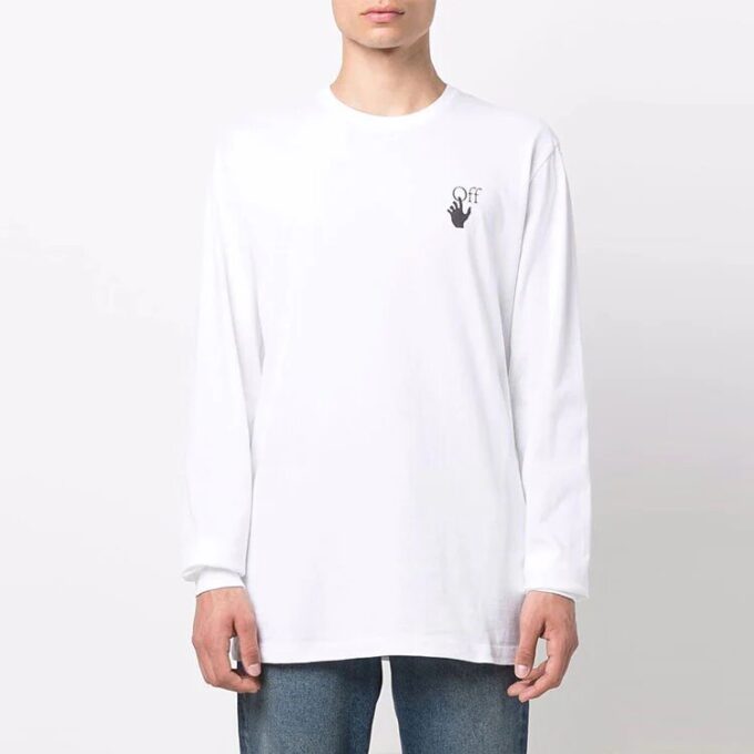 FW21 Jersey de cuello redondo con estampado, manga larga, versión blanca