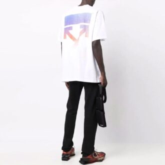 FW21 Logotipo flecha, cuello redondo, pantalones cortos, corte holgado, blanco