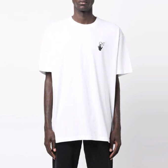 FW21 Logotipo flecha, cuello redondo, pantalones cortos, corte holgado, blanco