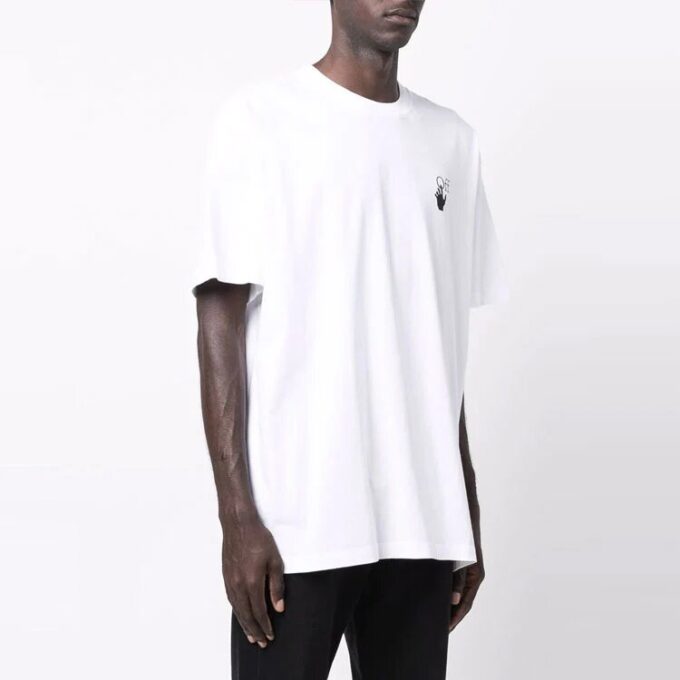 FW21 Logotipo flecha, cuello redondo, pantalones cortos, corte holgado, blanco