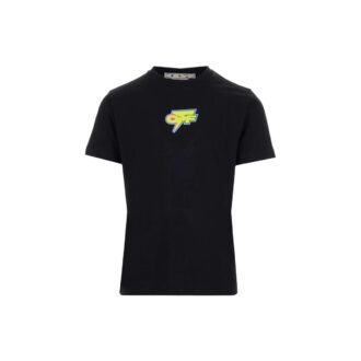 FW22 Camiseta de cuello redondo con estampado del logotipo en la espalda, pantalones cortos y corte ajustado, color negro