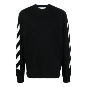 FW22 Jersey de cuello redondo con estampado de rayas en forma de flecha, versión de manga larga, negro